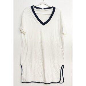 Ched by Anvil Womens White Polycotton Over Size Tee V Neck Short Sleeve One Size